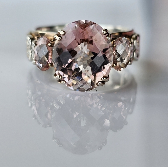 Natural Gems En Vogue Retired Morganite Palladium Rose Gold 925 Ring Sz 8! - Picture 3 of 17
